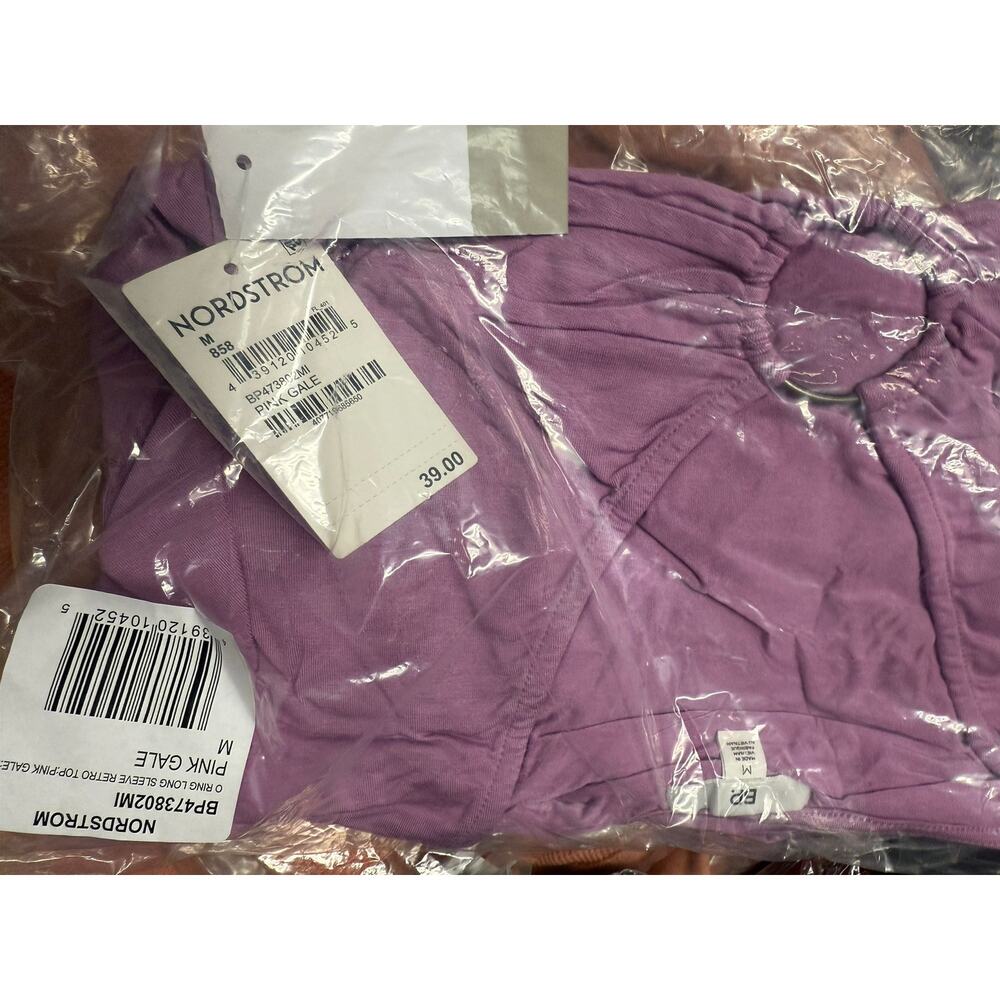 BP. V-Neck Keyhole Long Sleeve Crop Top in Pink Gale Size M - Picture 6 of 7